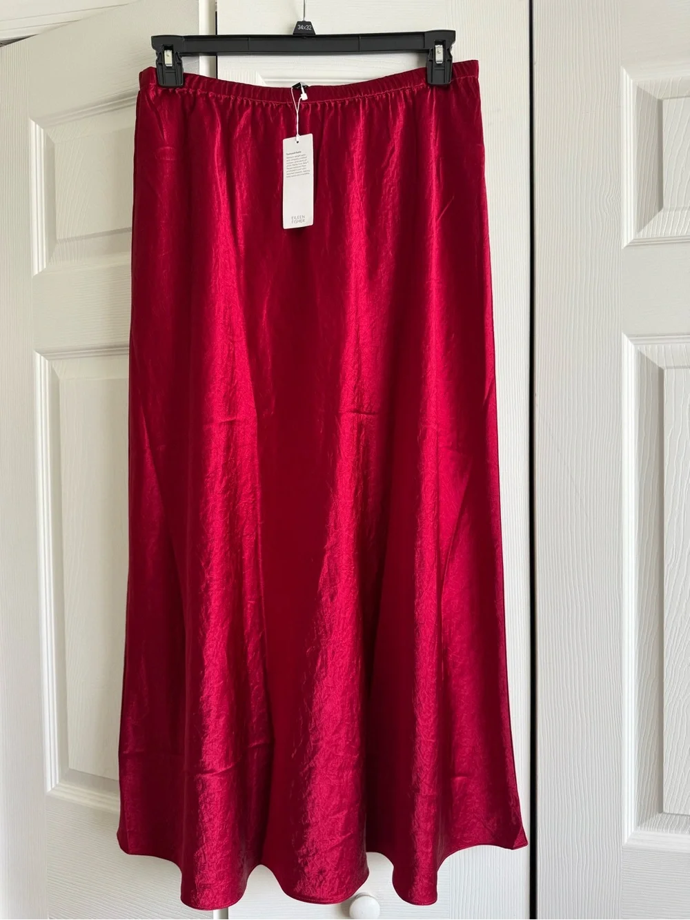 NWT EILEEN FISHER Textured Satin Ruby Midi Skirt